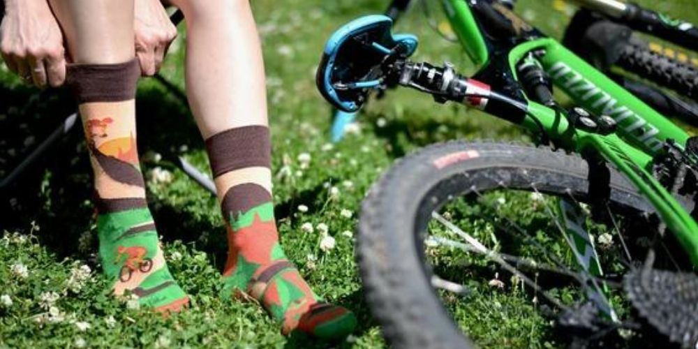 mountain biking socks on a woman