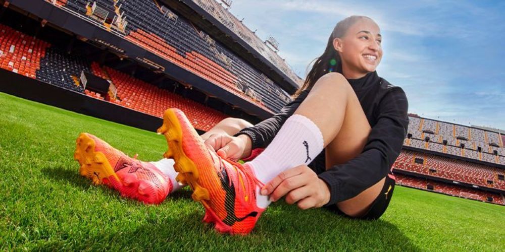 Female soccer player wearing comfortable cleats