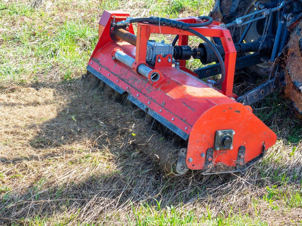 Red Rotary Mower Attached to a Tractor — Paul’s Tyres & Farm Maintenance in Gilgandra, NSW
