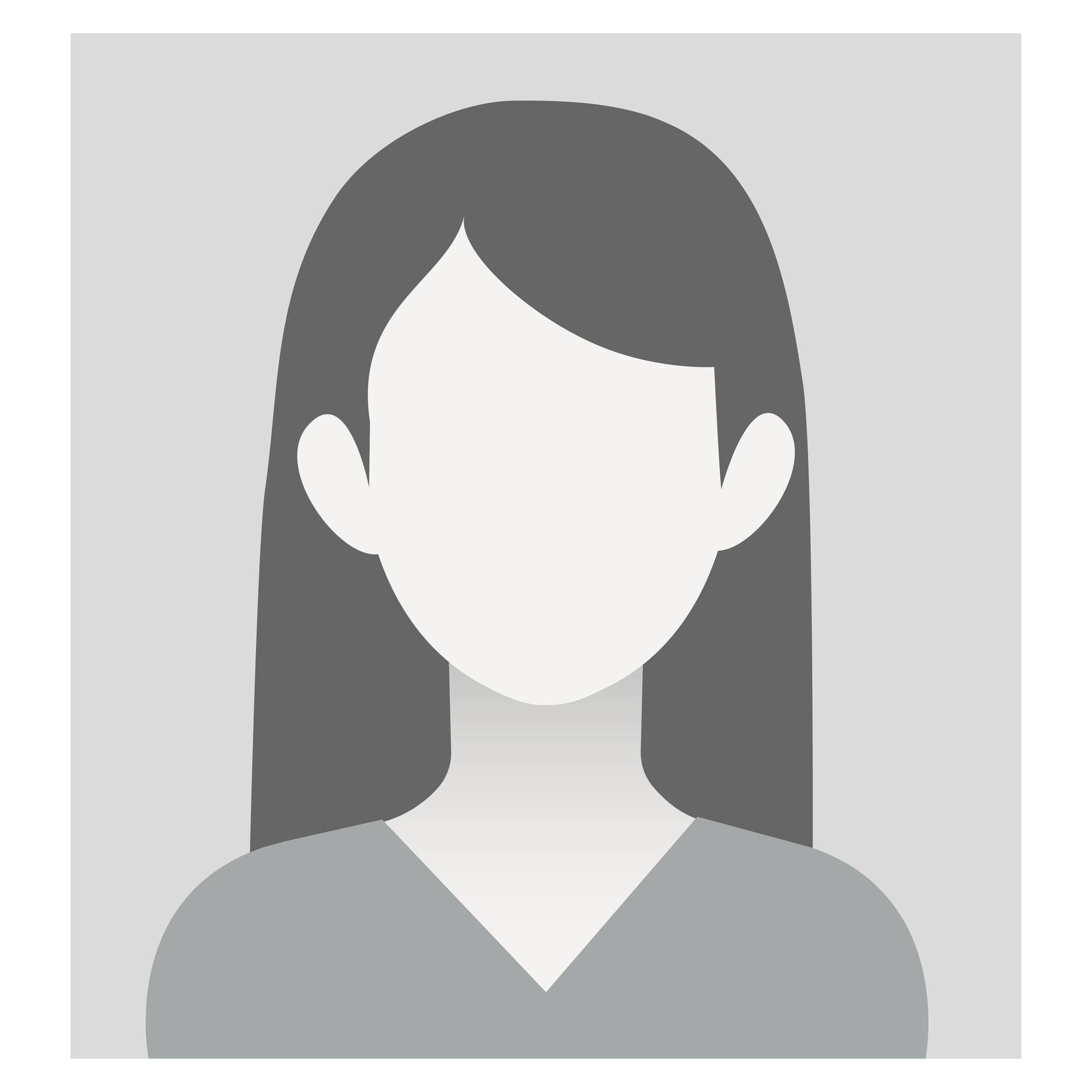 Gray silhouette profile icon of a woman with long hair on a light gray background