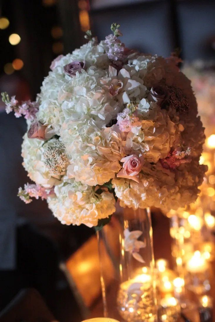 Close up shot of wedding table flowers