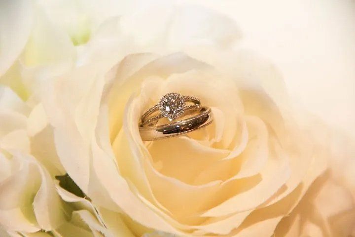 Wedding ring on flowers