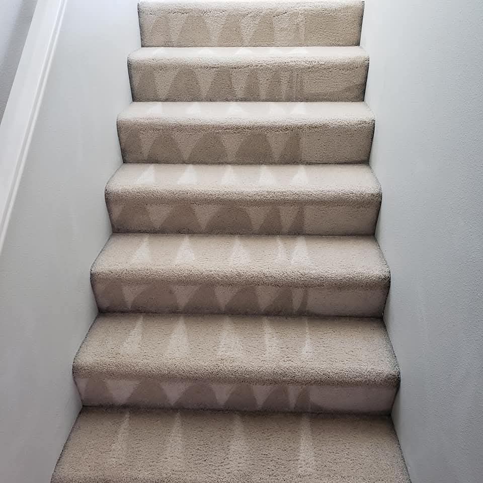 An employee of Checkmate Carpet Cleaning is cleaning a carpet with a vacuum cleaner in Vancouver, WA.
