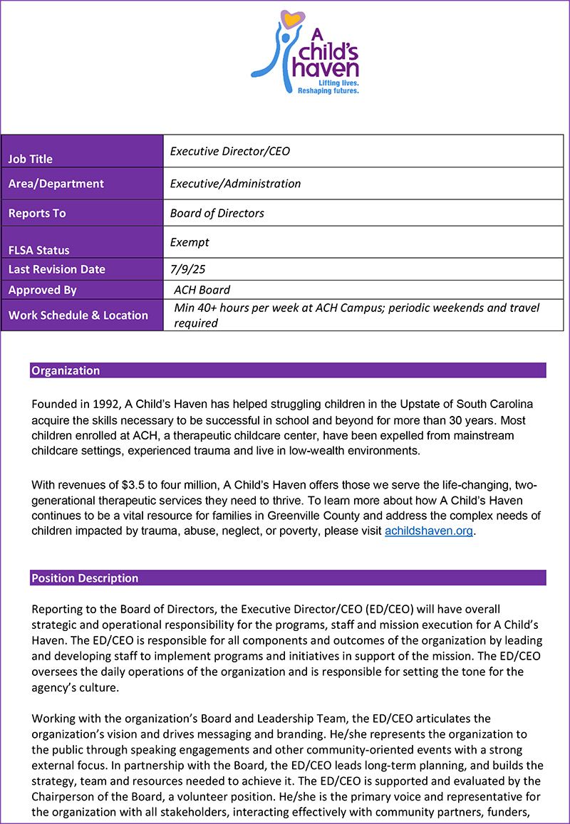 Executive Director Full Job Description