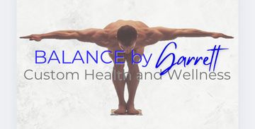 "Balance Fitness" logo on a blue background; "Custom Health and Performance" text below.