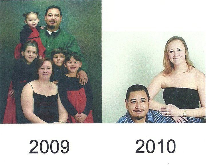 Family portraits from 2009 and 2010. Left: Family of six. Right: Couple.