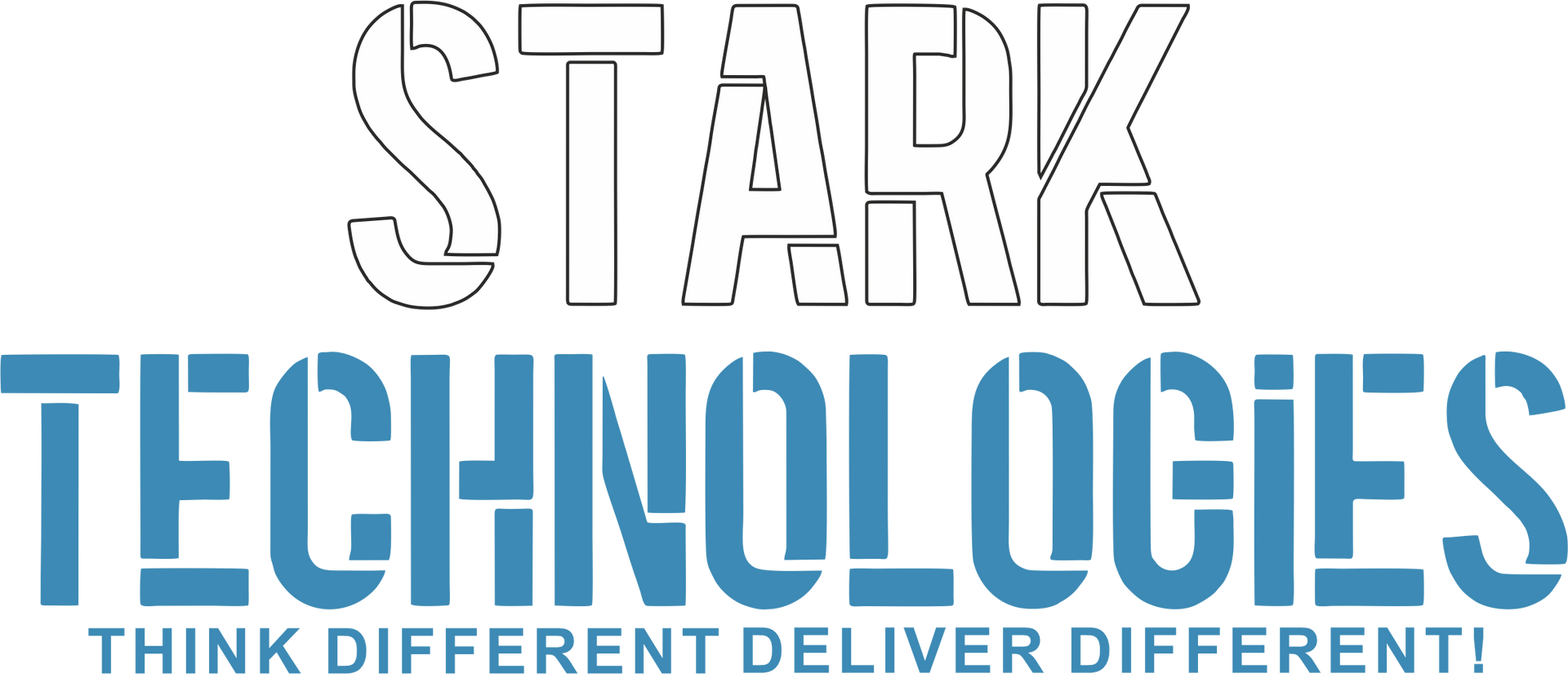 A logo for stark technologies that says their slogan think different to deliver different