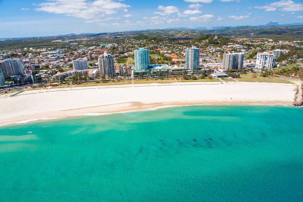 Aerial view of the beach on the Gold Coast QLD
