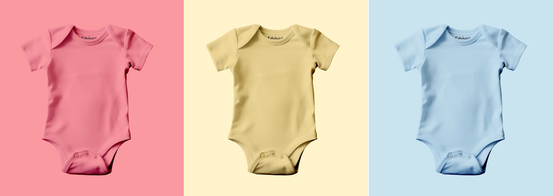 Un mono de bebé rosa, amarillo y azul sobre un fondo rosa, amarillo y azul.
