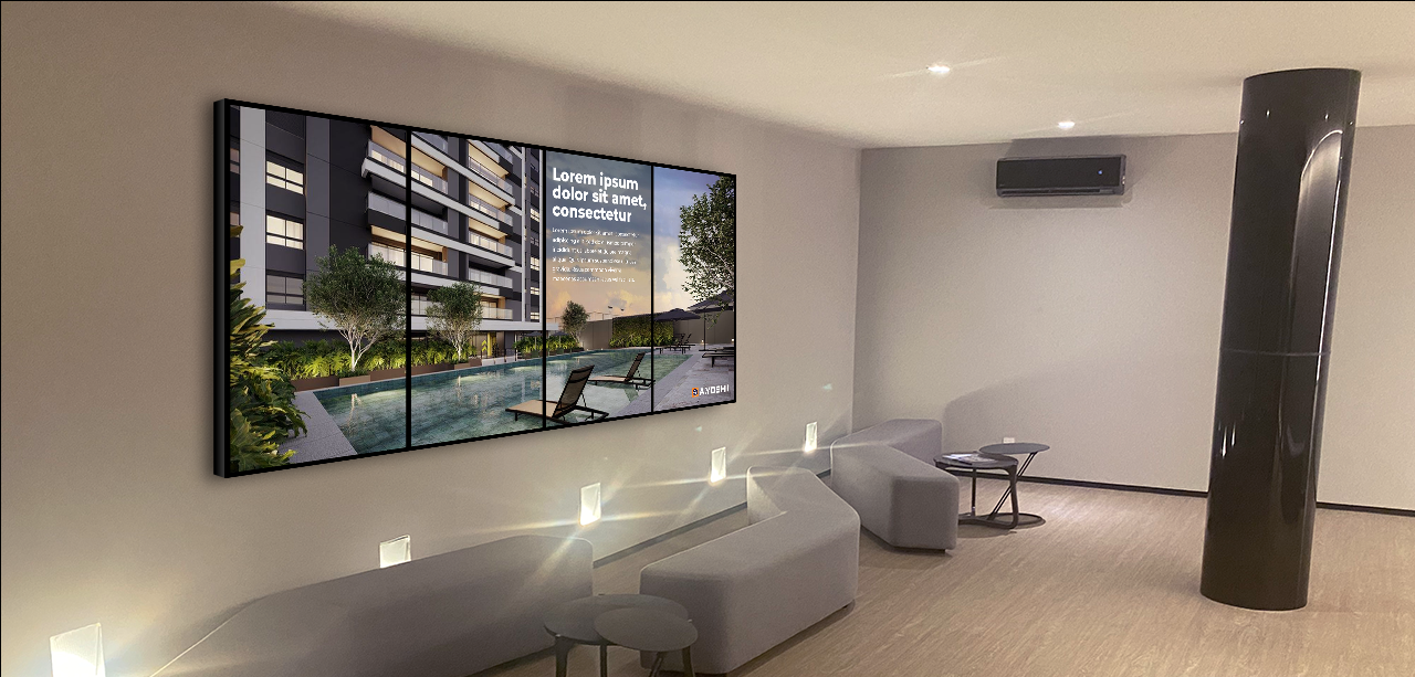 Una sala de estar con un sofá y un cuadro grande en la pared.