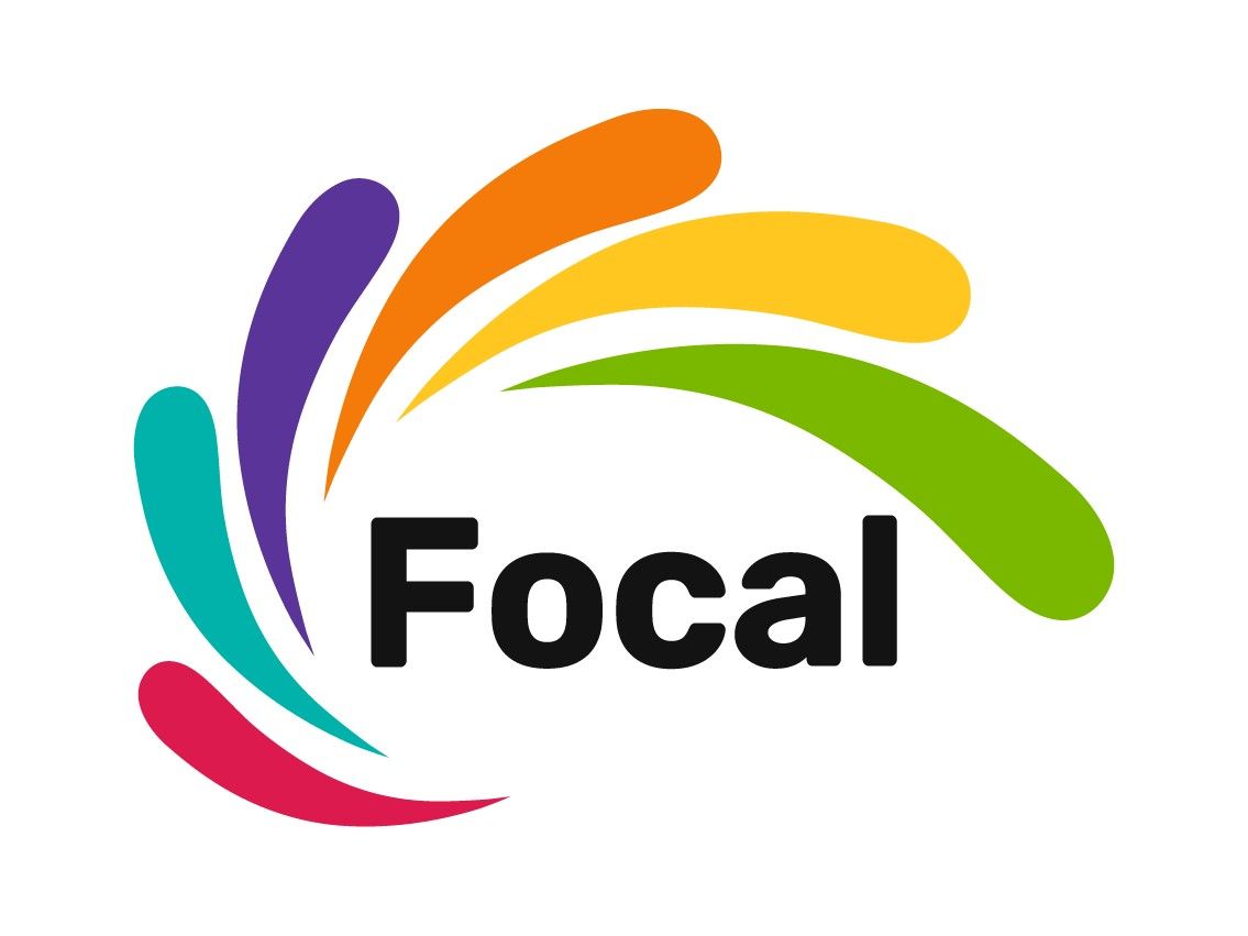 A colorful logo for focal with a rainbow of colors