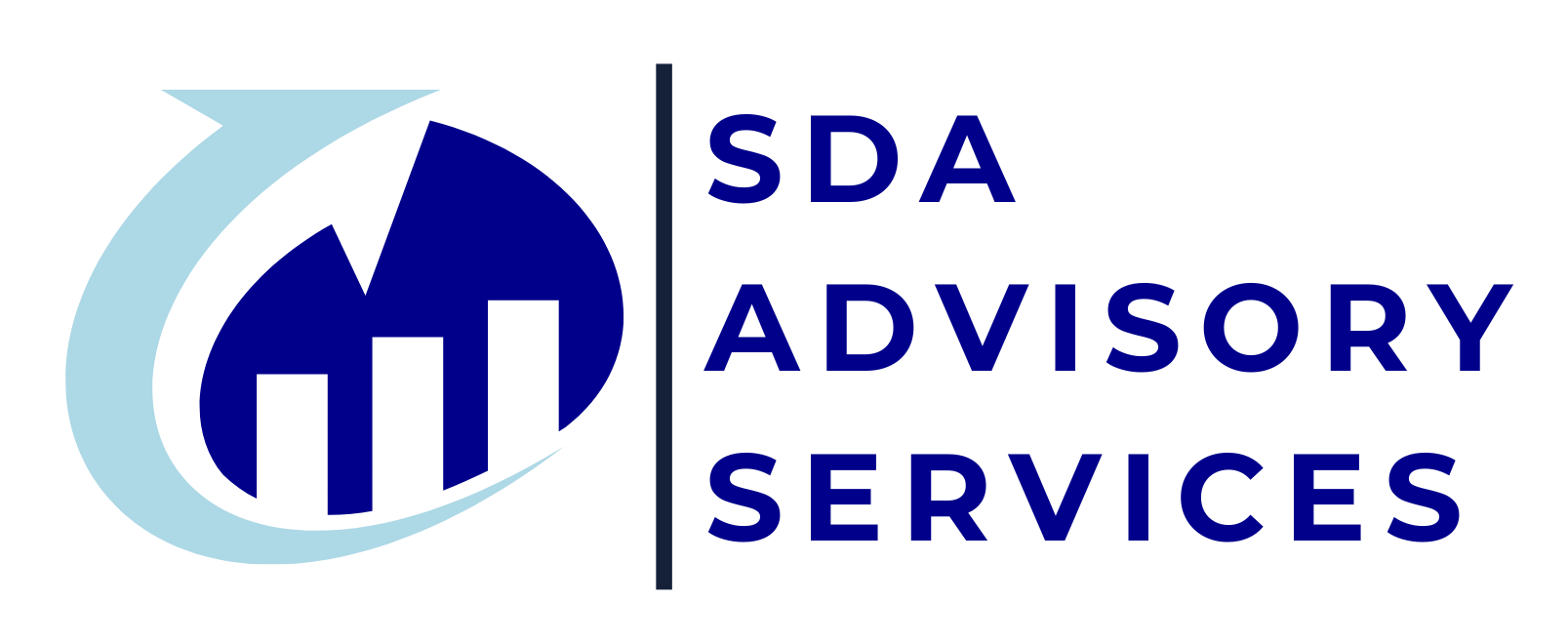 A logo for sda advisory services with a blue and white logo.
