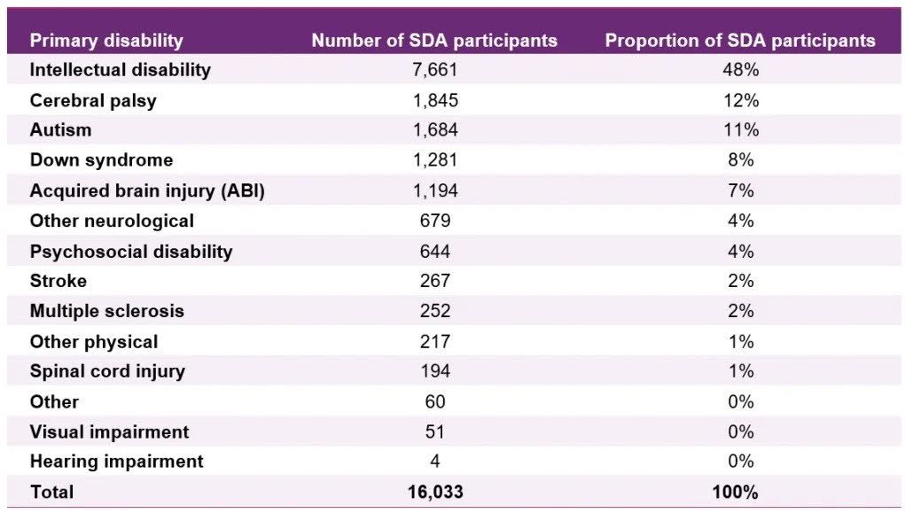 Top Disability Categories for SDA Housing