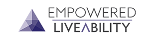 A logo for empowered liveability with a purple triangle
