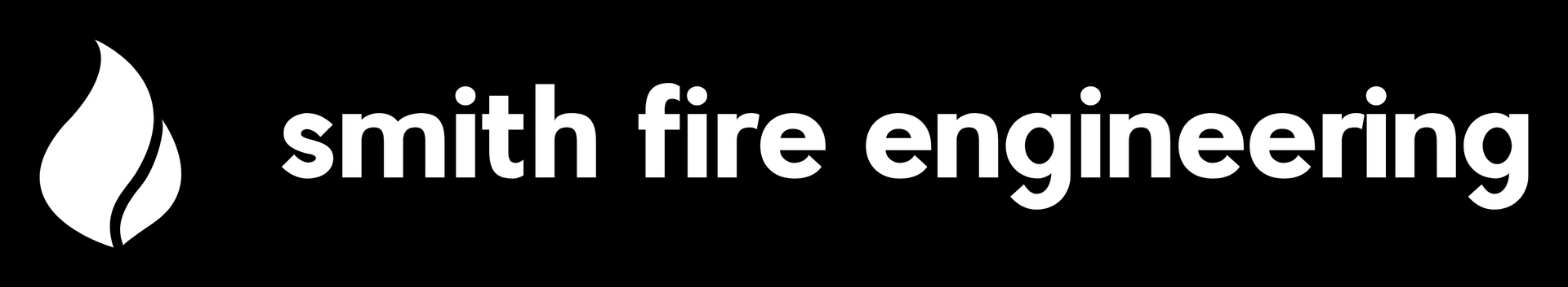 The logo for smith fire engineering is white on a black background.