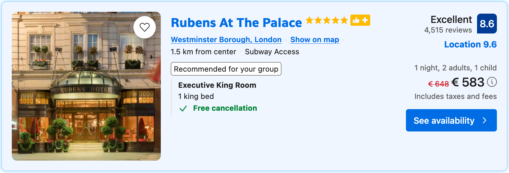 A picture of rubens at the palace on a website
