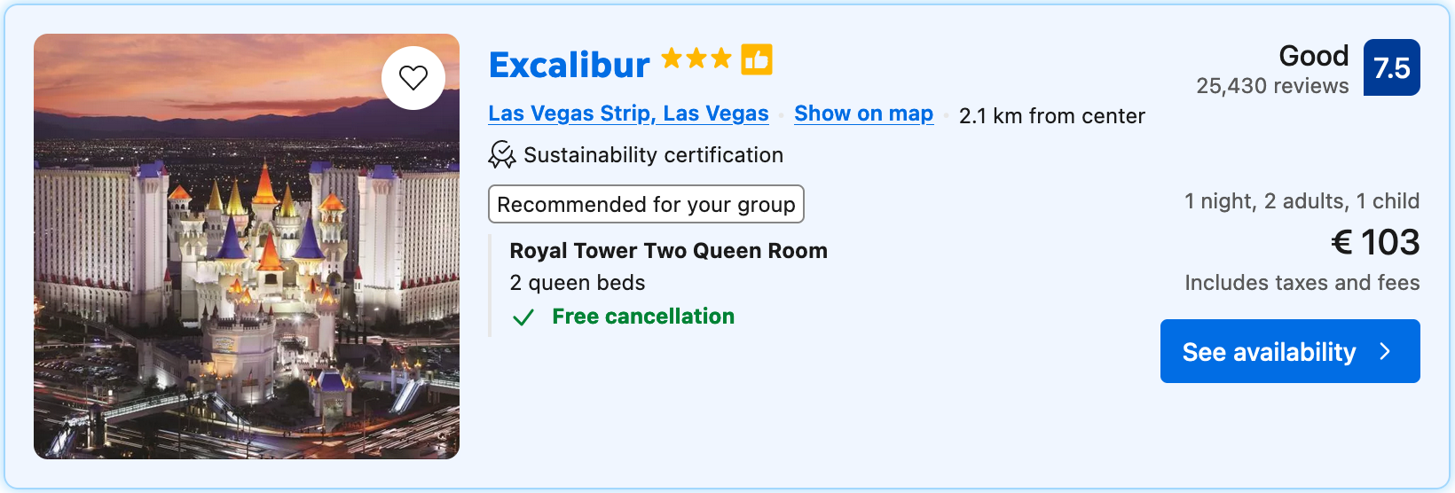 A picture of a castle with the word excalibur on it