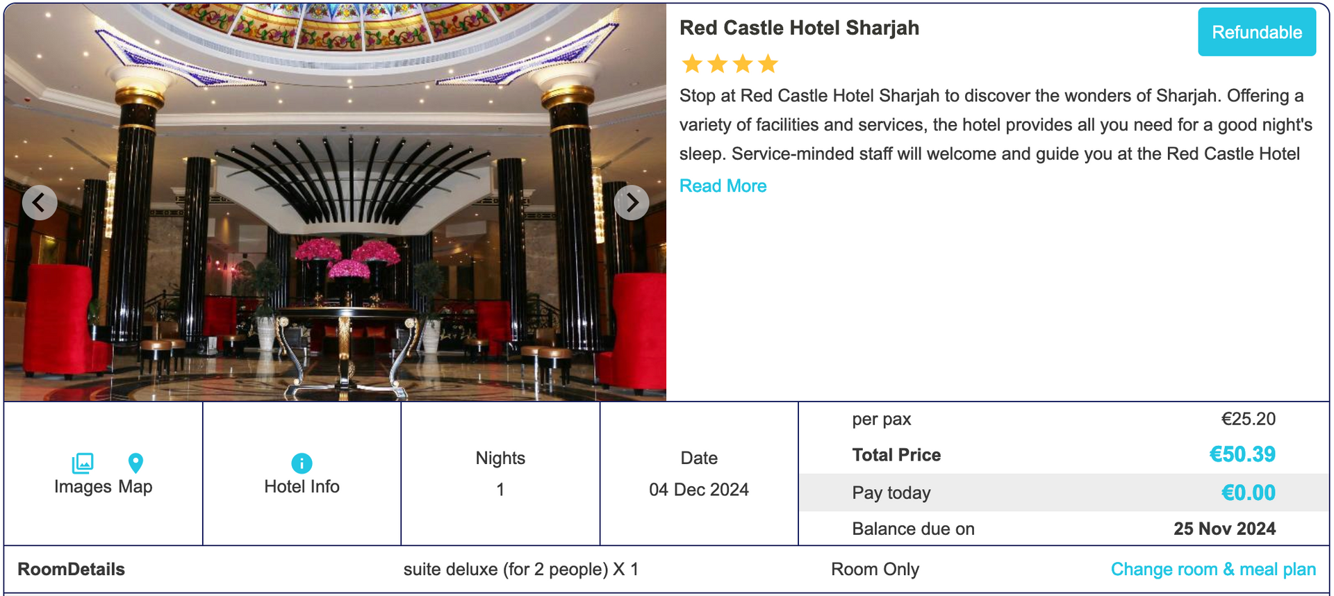 A website displays a picture of a hotel lobby