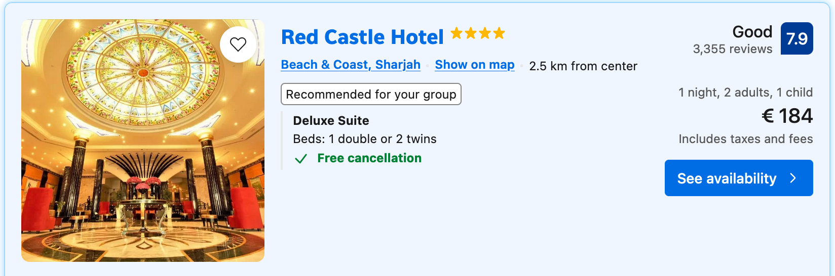 A screenshot of the red castle hotel website