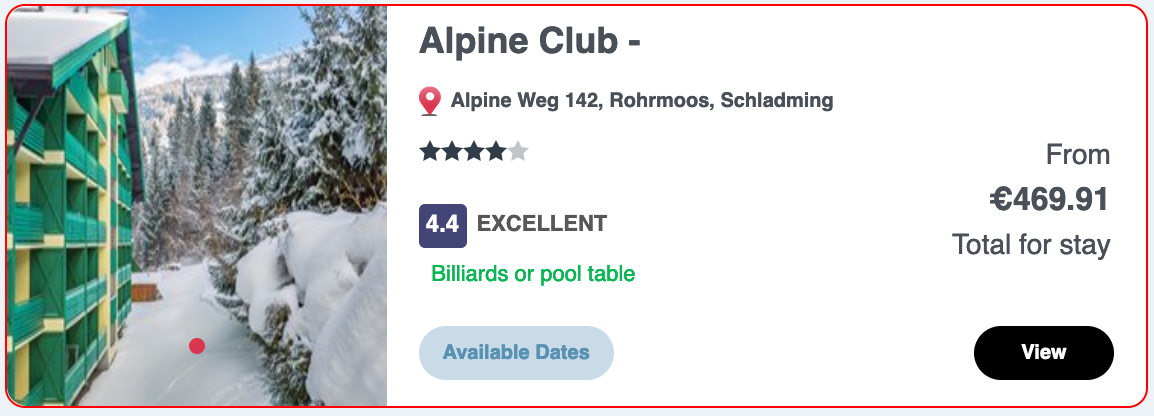 An advertisement for the alpine club shows a snowy scene