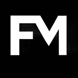 White "FM" initials on a black background.