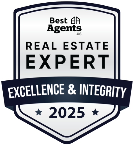 Logo for .RealEstate, with a blue house icon and a dark blue website address bar.