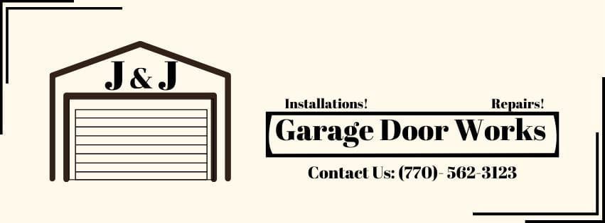 Logo for Garage Door Works: garage outline, 