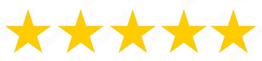A row of five yellow stars on a white background.