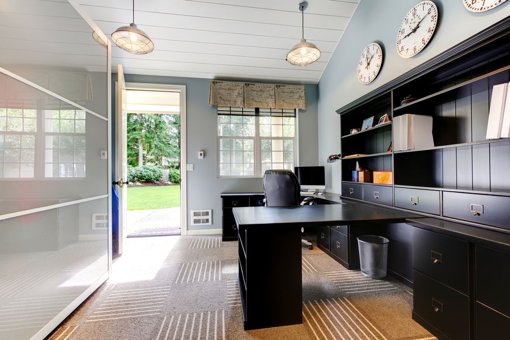 Home Office with Black Desk and Shelves — Kitchens by CCJS in Bungalow, QLD