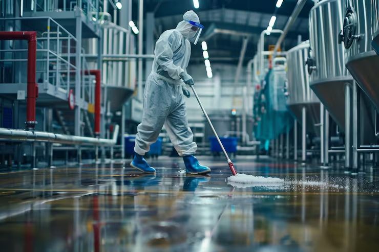 A row of sprayers spraying water on a lush green field.