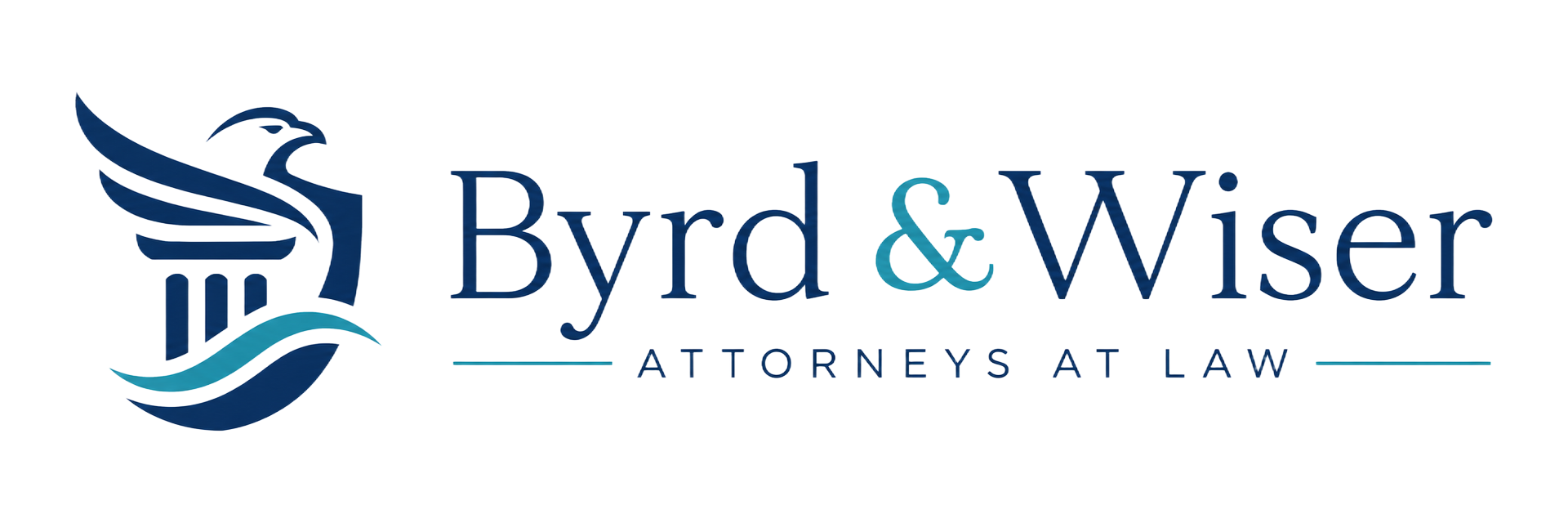 Byrd & Wiser Attorneys at Law logo in blue with stylized scales and wings