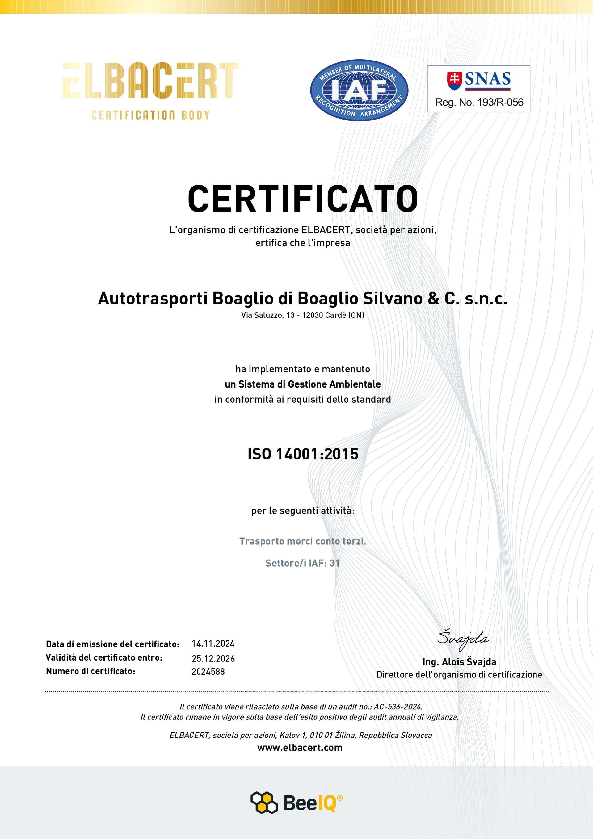 Certificazione ISO 14001