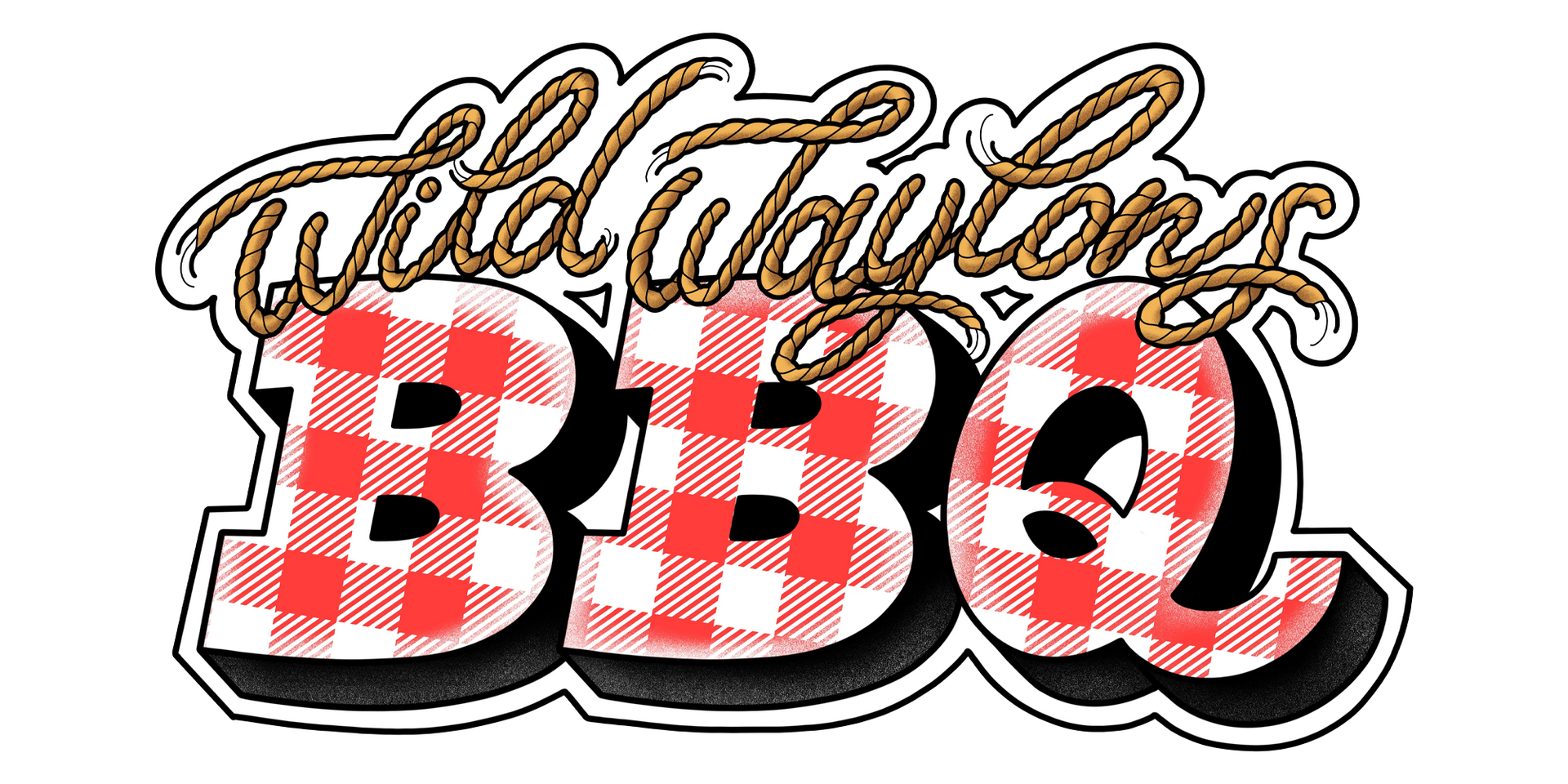 Wild Waylon's BBQ logo with red and white checkered letters and rope-like text.