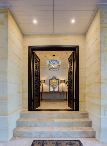 Main entrance of a beautiful house with some stone cladding work done - PRO-LAY Wall and Floor Tiling, Central Coast, NSW