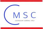 Logo di MSC Costruzioni Generali, lettere blu con cerchio blu parziale, barre rosse in alto e in basso.