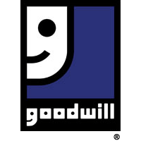 A goodwill logo with a smiling face on a blue background.
