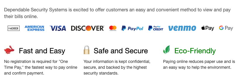 A white background with a list of payment methods including visa discover paypal and venmo