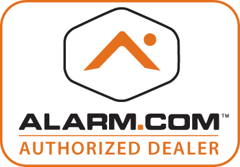 The logo for alarm.com is a authorized dealer