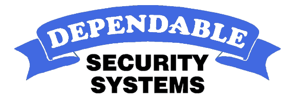A blue and white logo for dependable security systems
