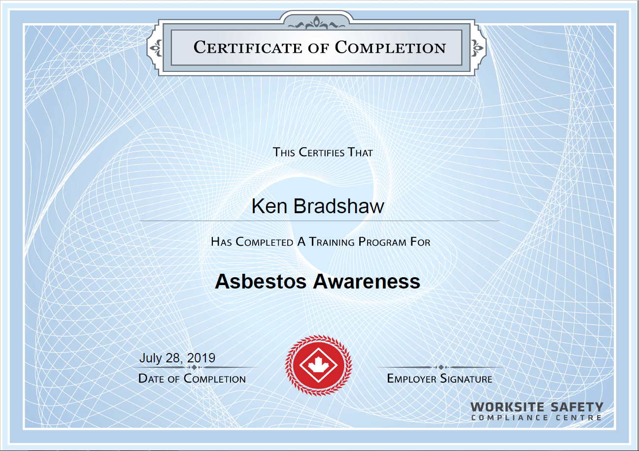 Asbestos Awareness Training certificate