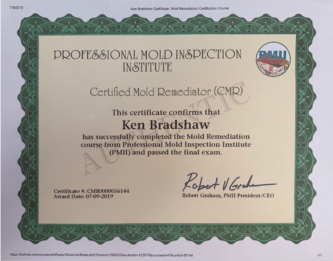 Certified Mold Remediator certificate