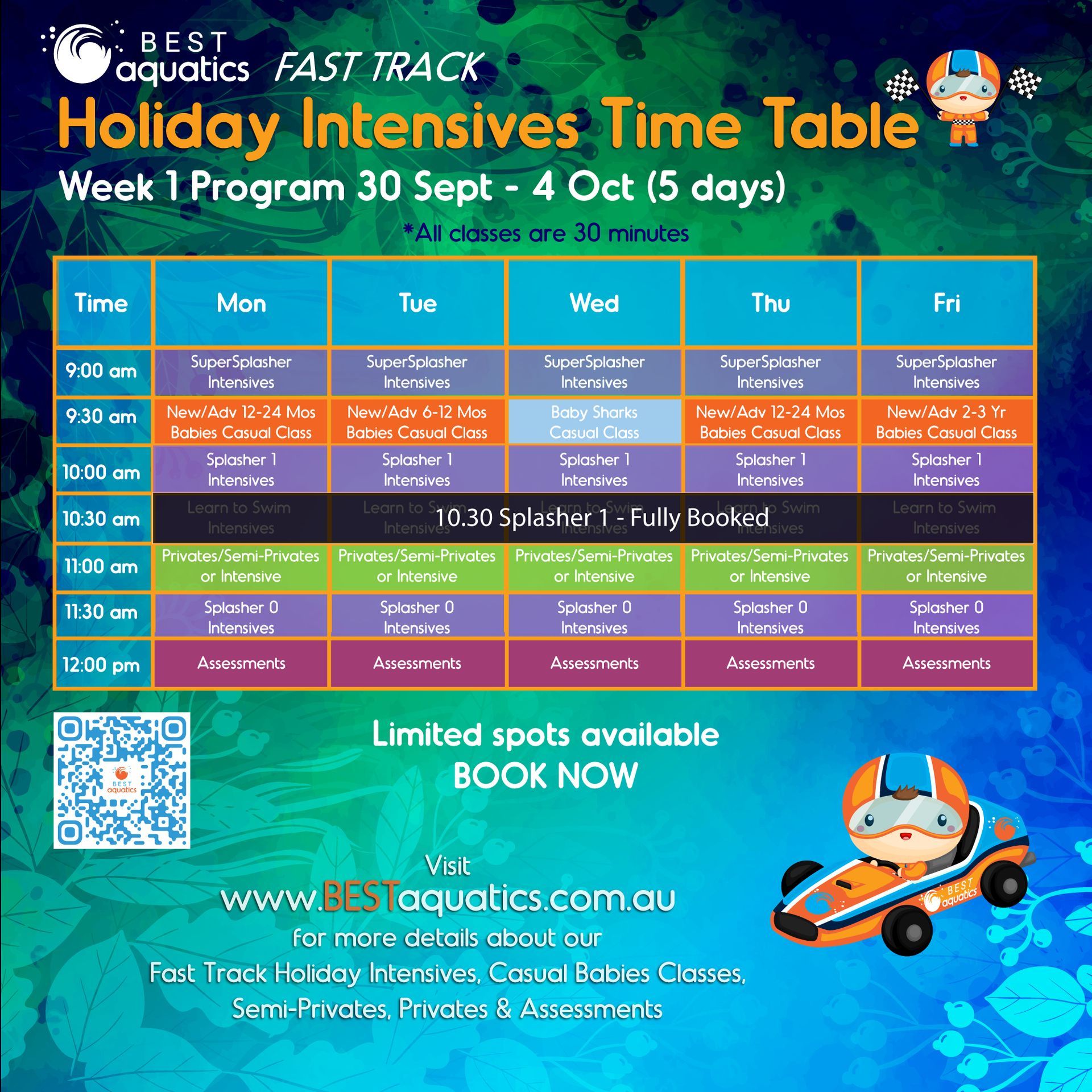 Week 1 Holiday Program timetable