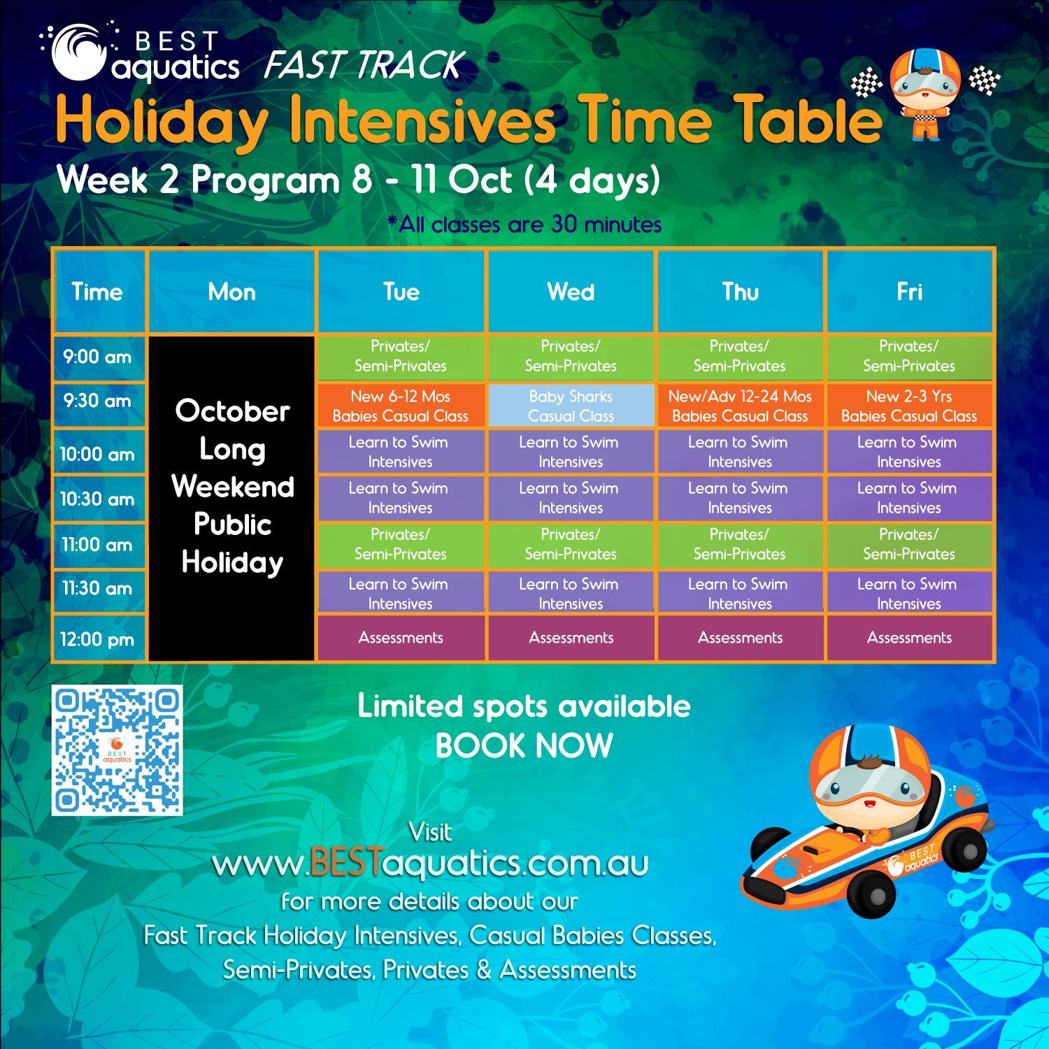 Week 2 Holiday Program timetable