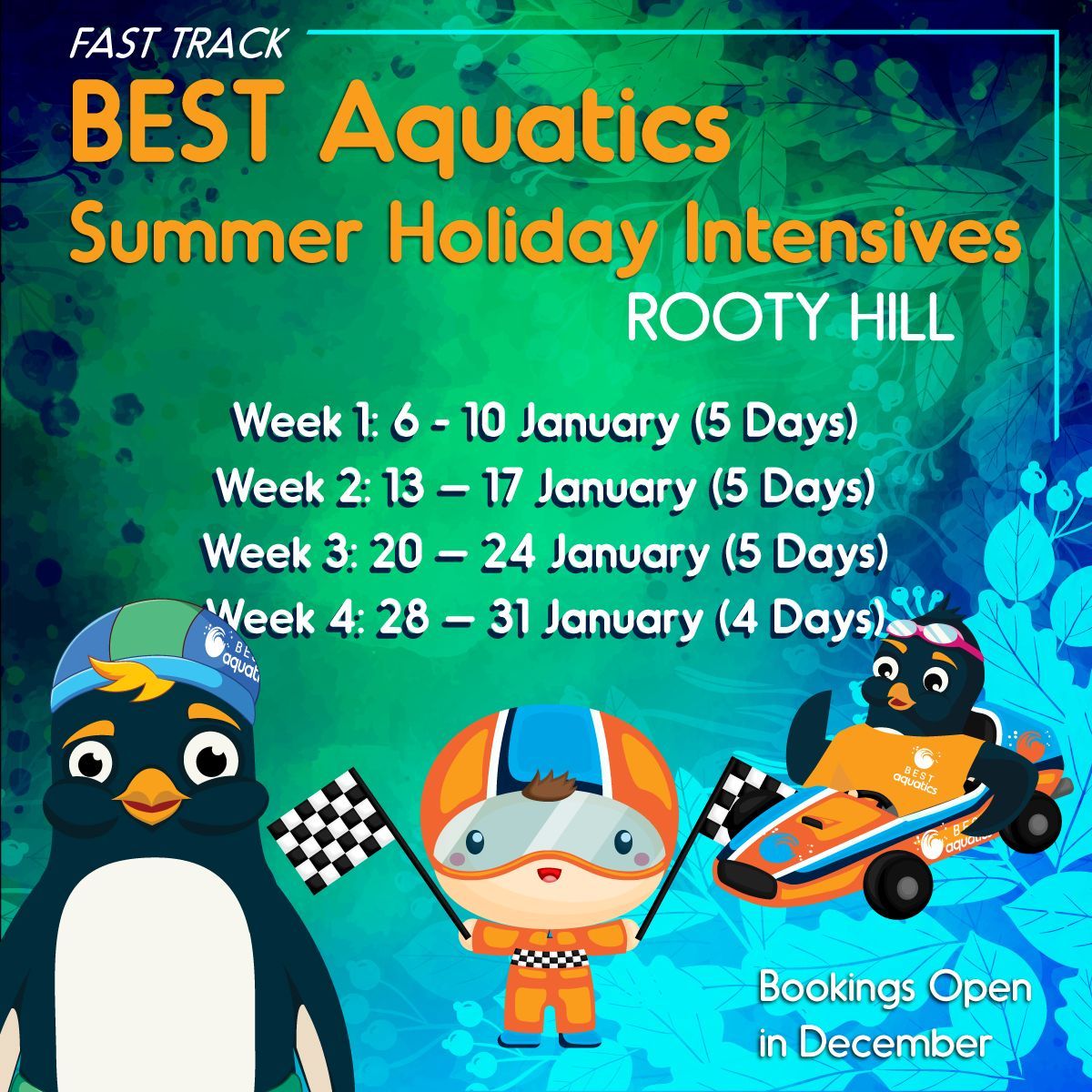 An advertisement for fast track best aquatics spring holiday intensive