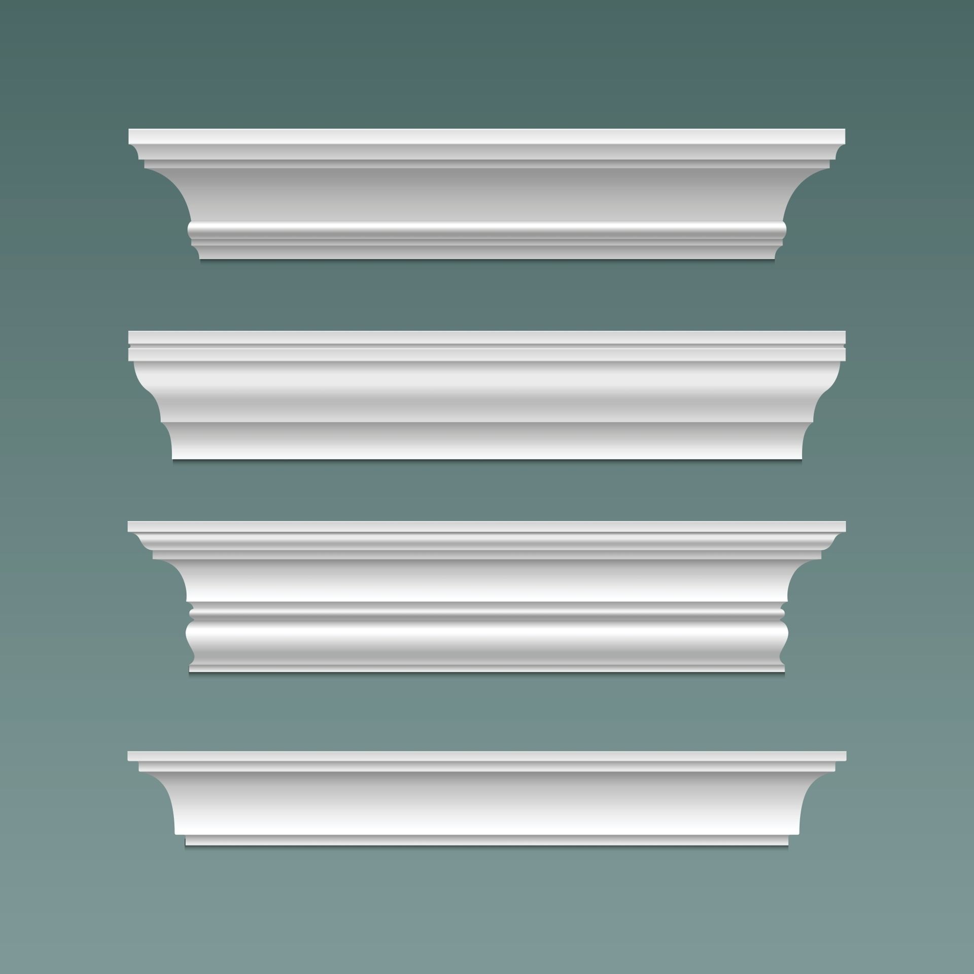 A set of white molding on a green background.