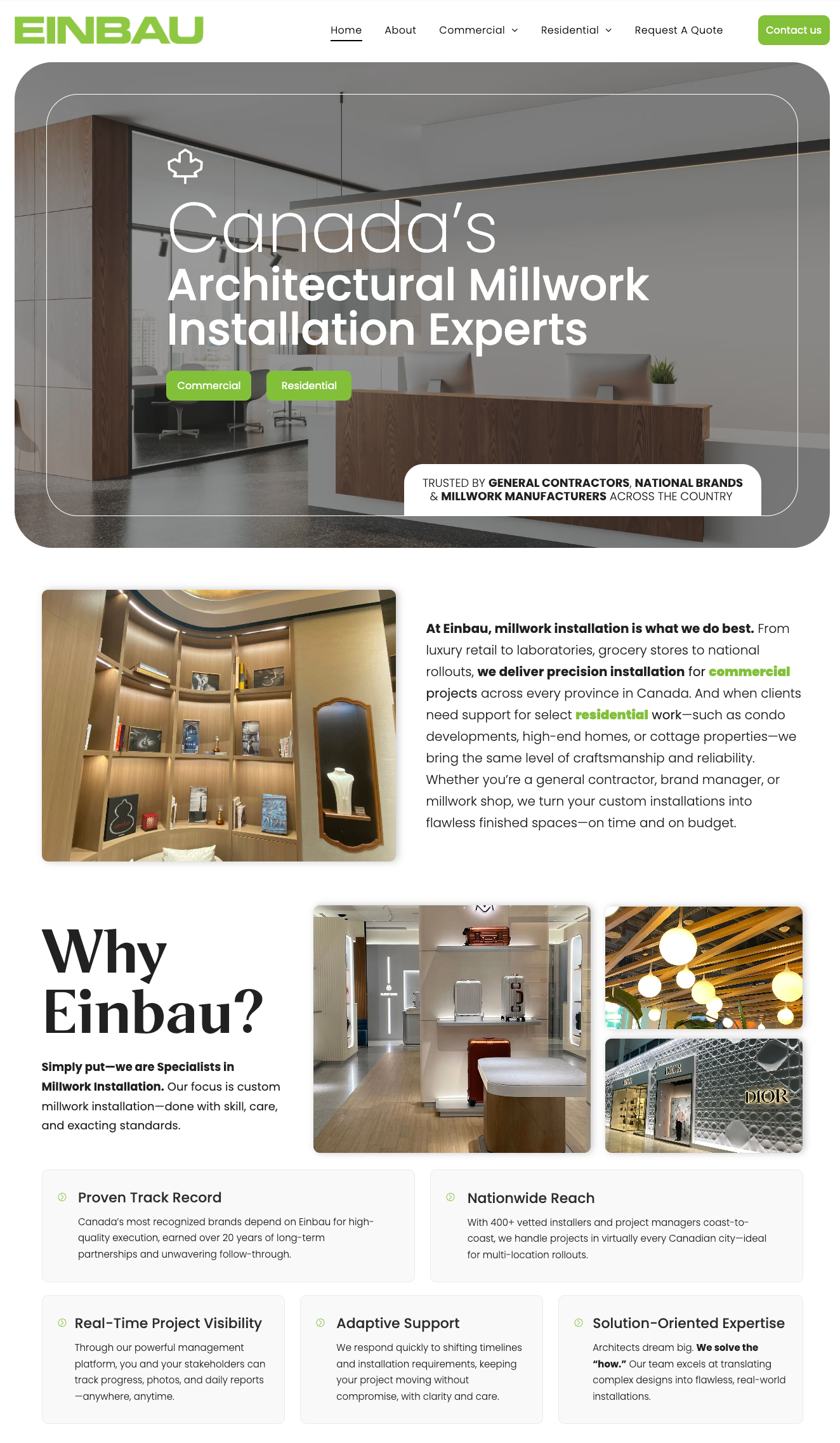 Einbau commercial millwork company website design