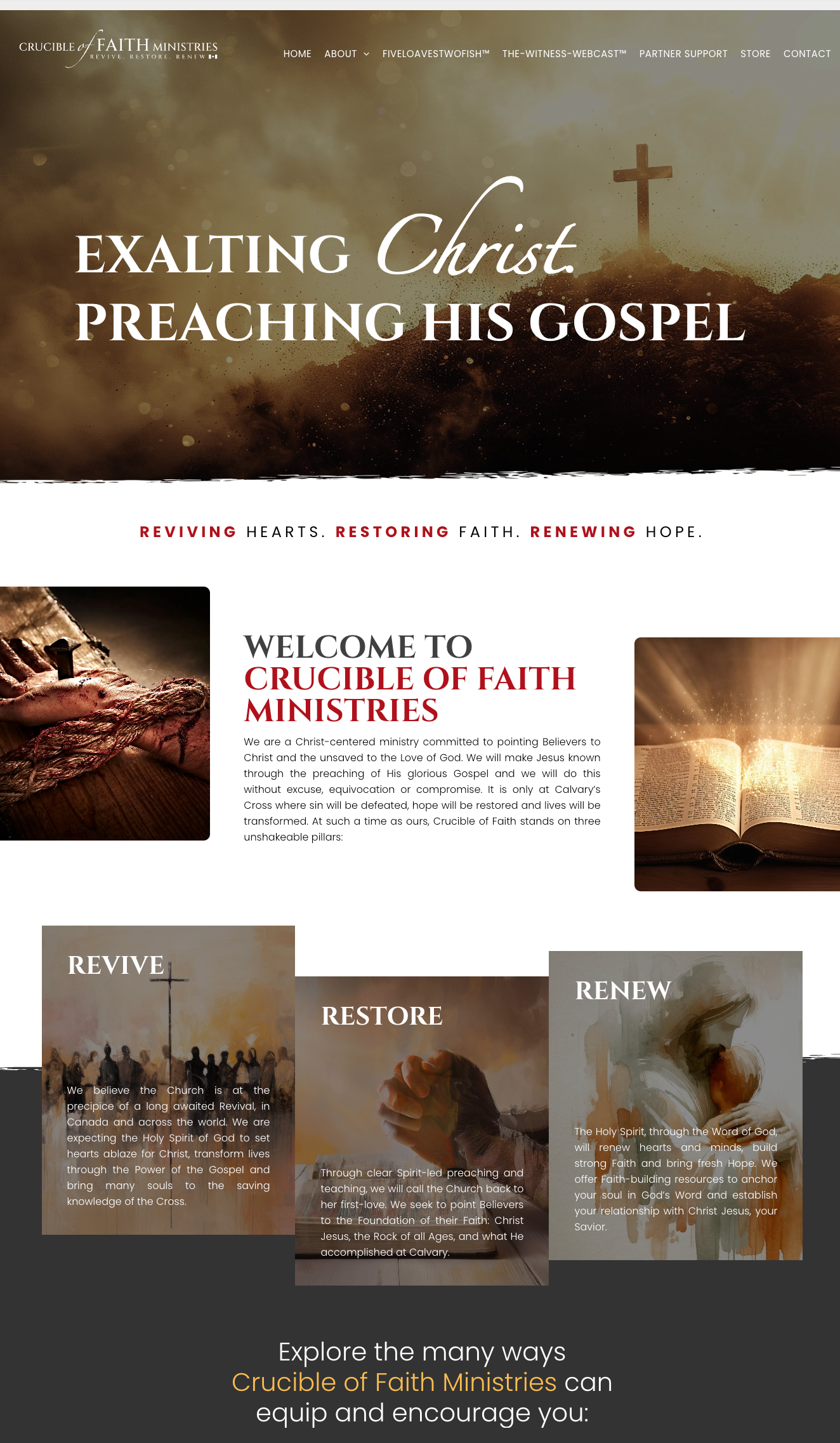 Crucible of Faith Ministries website design