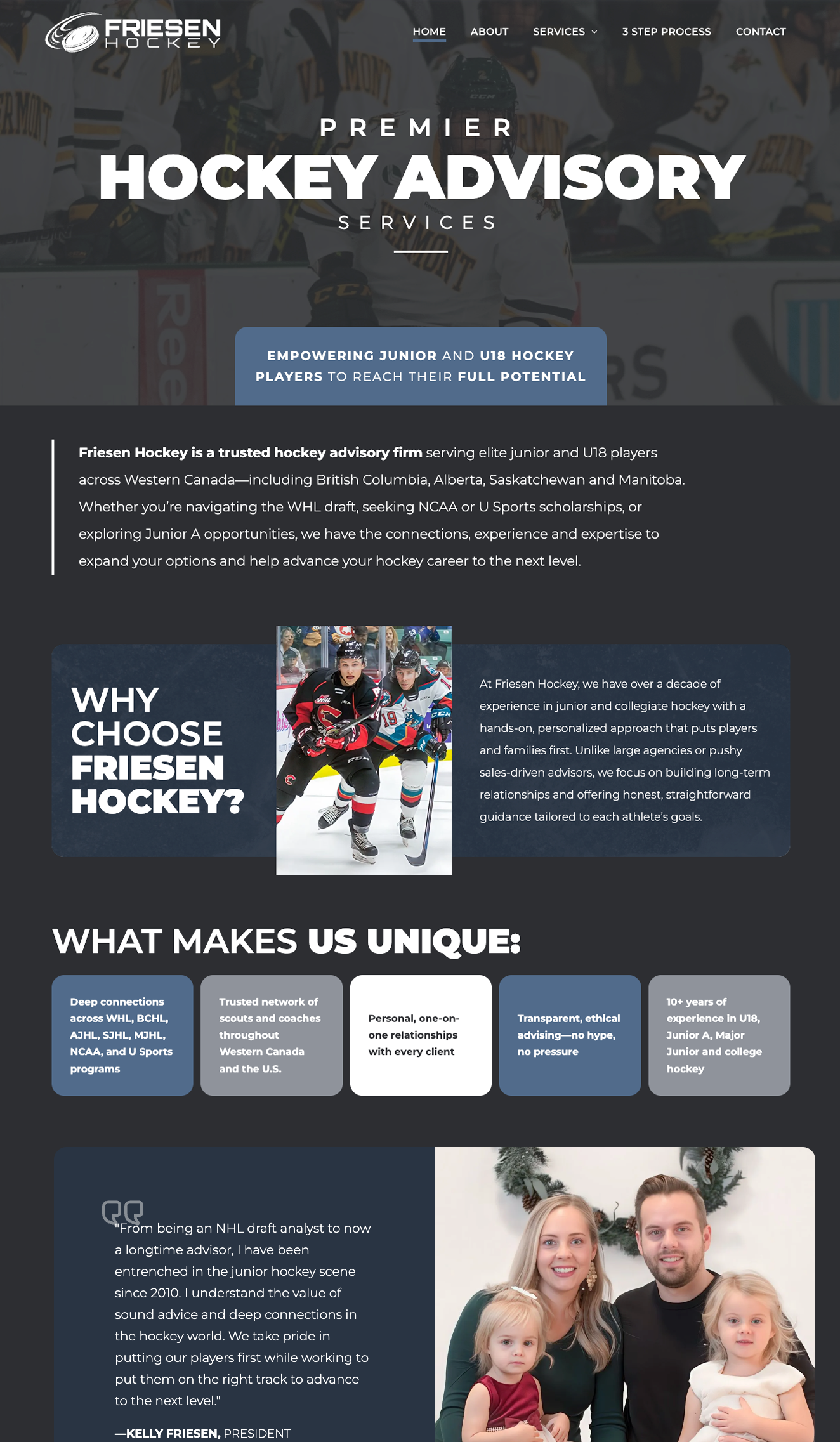 Friesen Hockey website design for hockey advisory firm