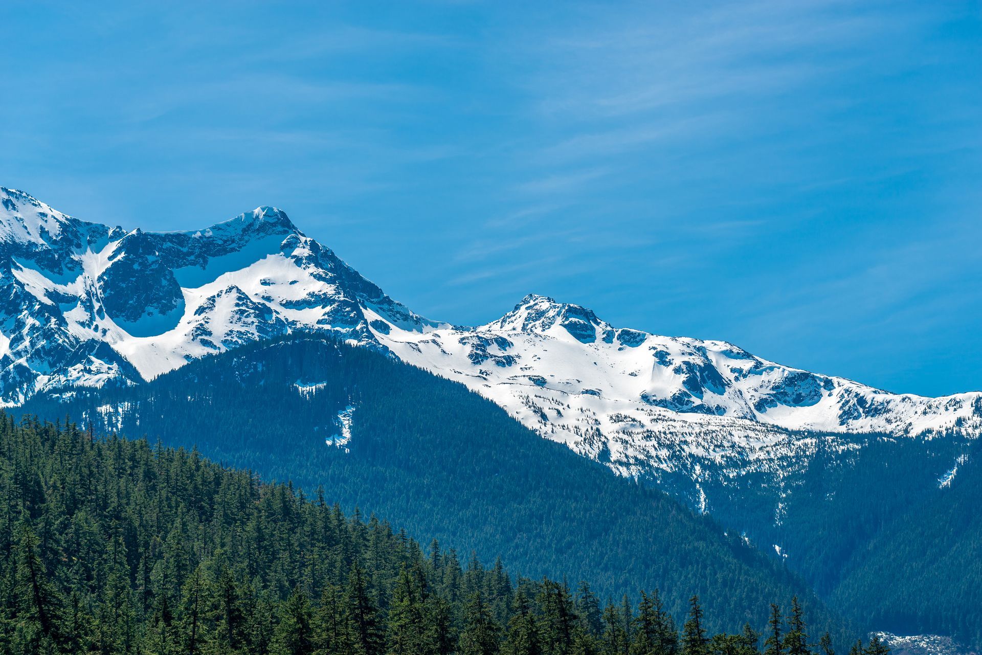 Scenic photo of Morraine Lake and surrounding mountains in Alberta