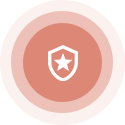 Shield icon with star inside, on a series of concentric circles in shades of coral.
